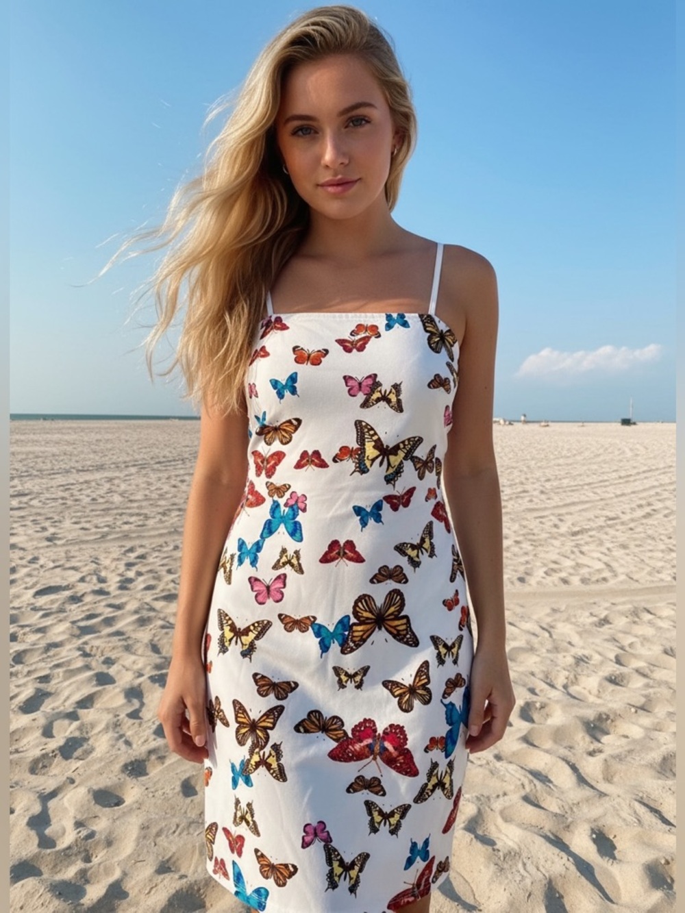 Bear Dance White Butterfly Print Mini Dress